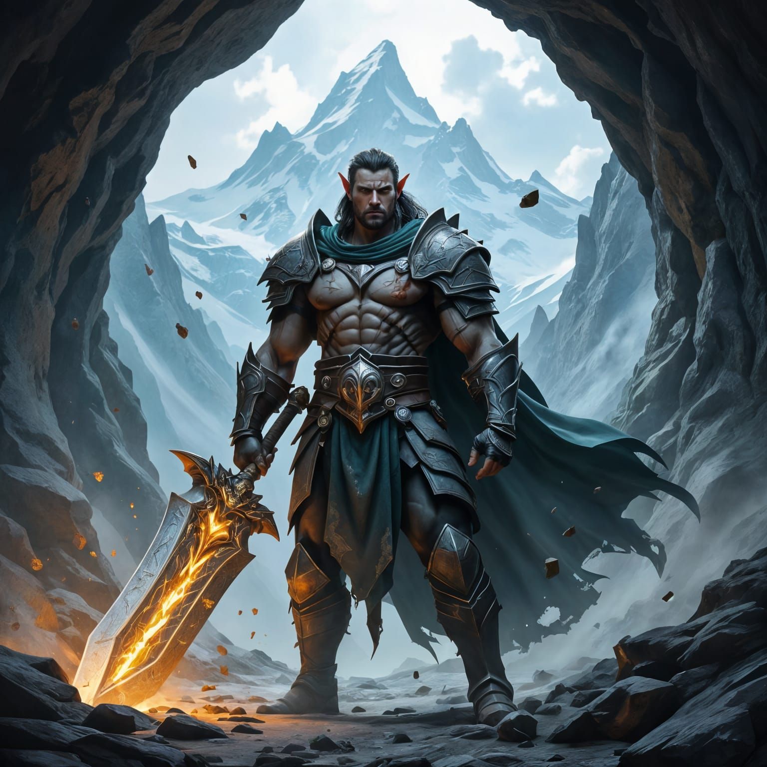 Elf Warrior Carved From Stone At Mountain Cavern