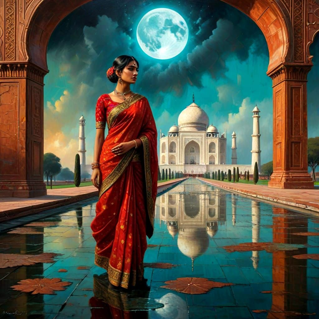 Surreal Indian Woman at the Taj Mahal