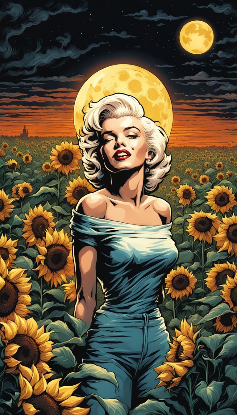 Marilyn Monroe with Sunflowers in Comic Book Art