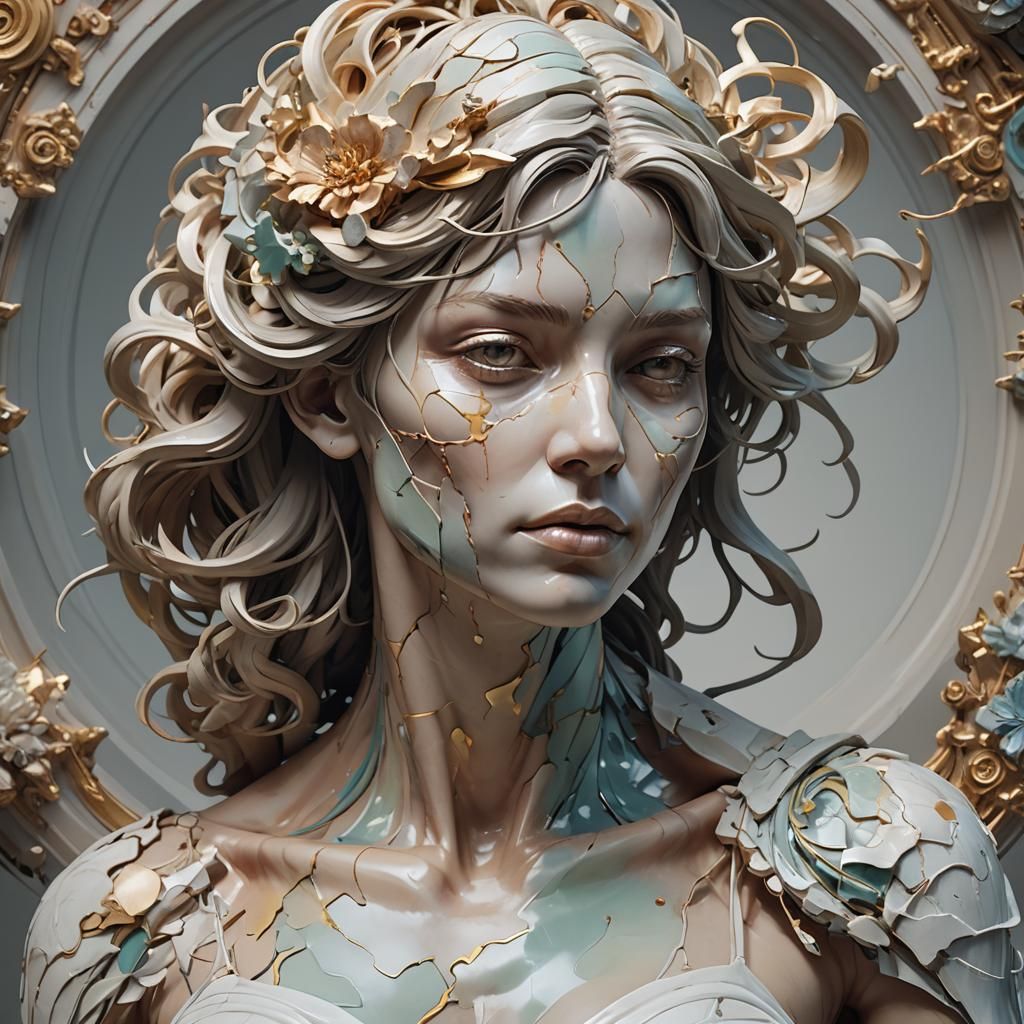 Dissected Marble Woman Sculpture: Hyperdetailed Art