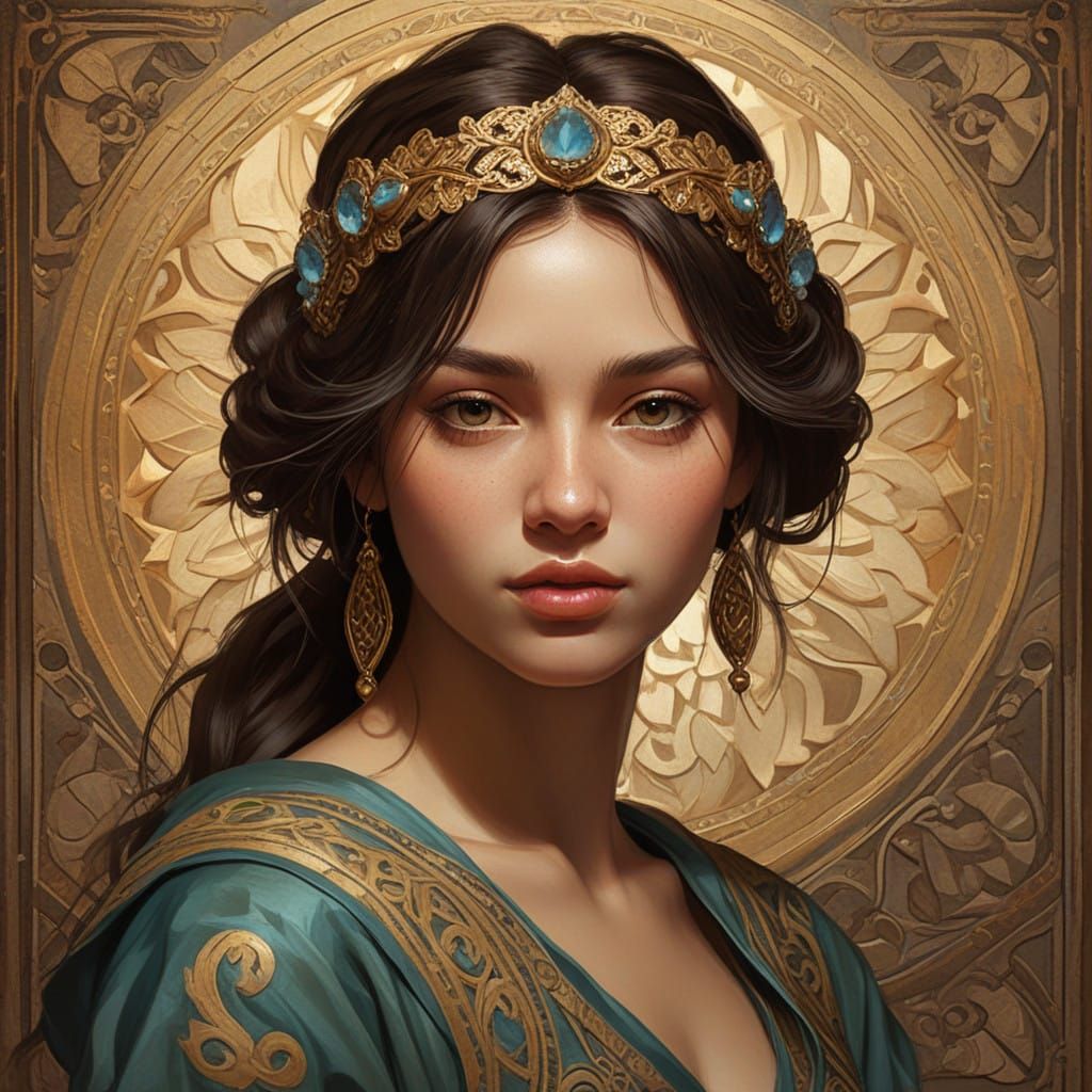Elegant Ancient Goddess in Golden Light
