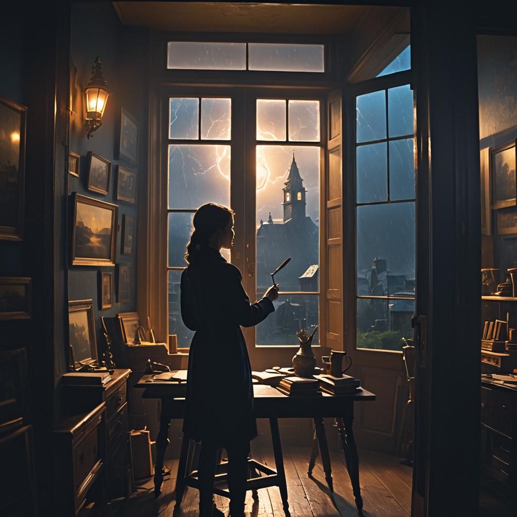 Gallery at Night: A Matte Painting in Art Deco Style