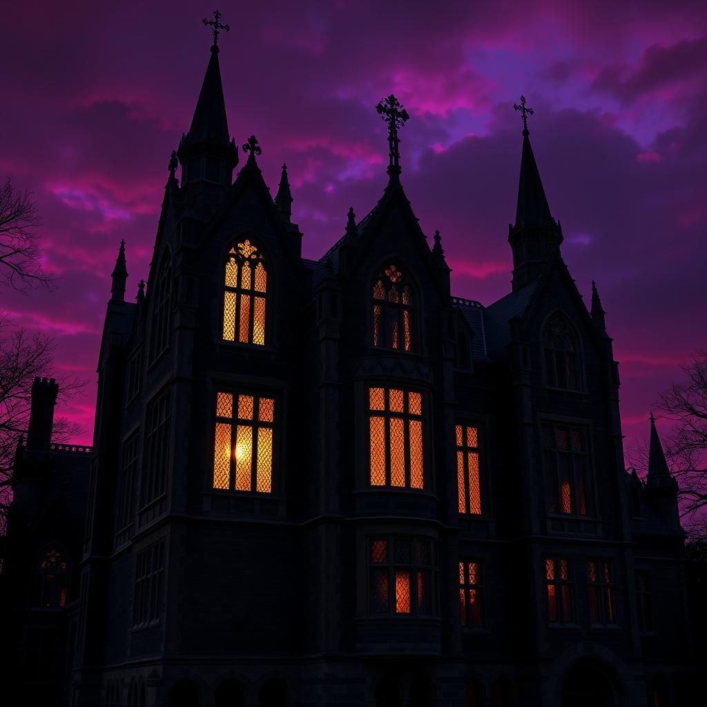 Foreboding Gothic Mansion at Dusk in Cinematic Style
