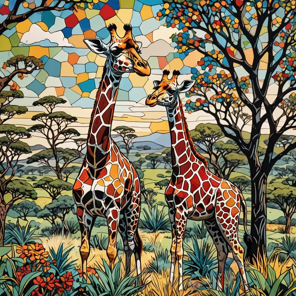 Pop Art Giraffe in Stained Glass Style