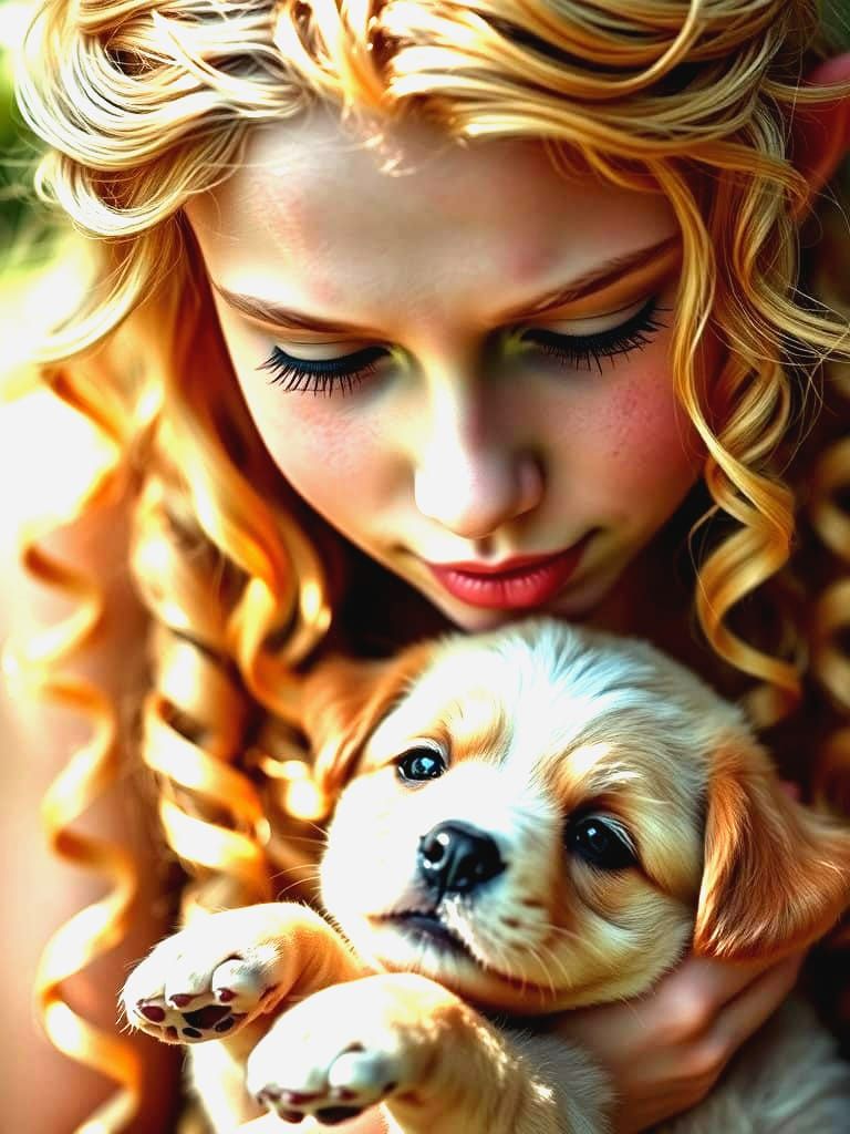 Ethereal Elf Maiden with Pup in Intimate Portraiture