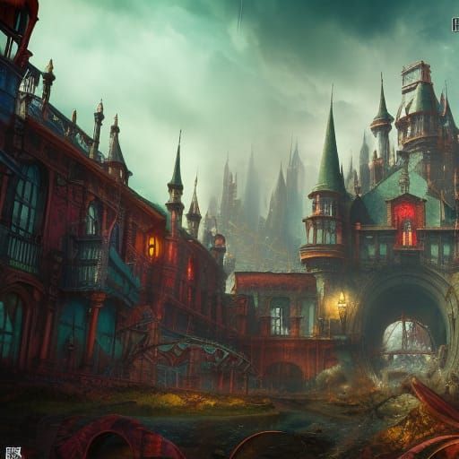 Abandoned Theme Park: Detailed Matte Painting