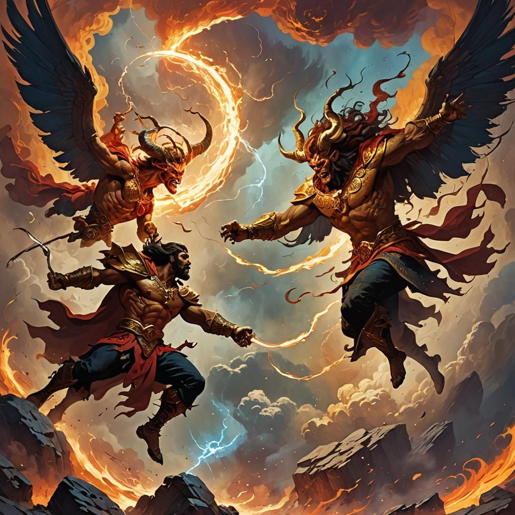 God and Satan Duel: Epic Fantasy Art
