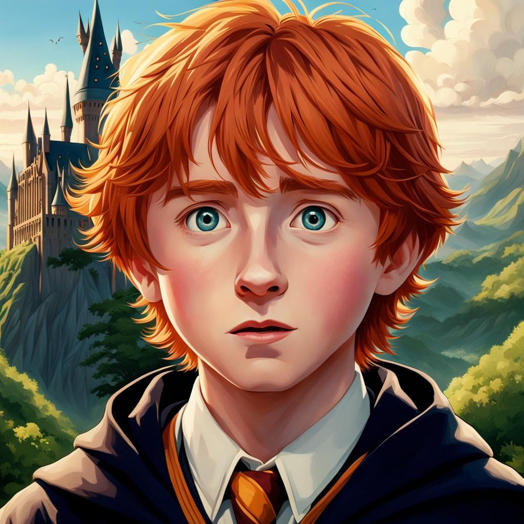 Ron Weasley in Ghibli Style at Hogwarts