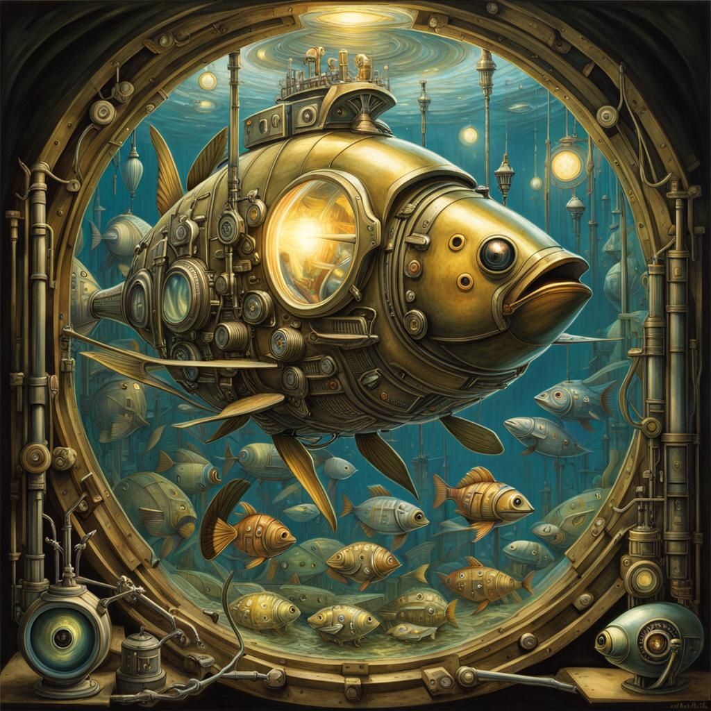 Steampunk Robot Fish Cutaway View
