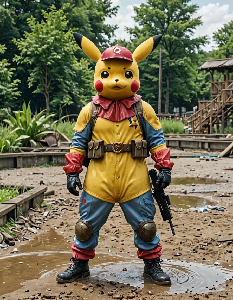 Pikachu clown combat fighting waterpark