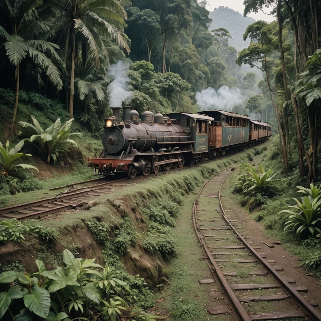 Vintage Steam Train Through Guatemalan Jungle