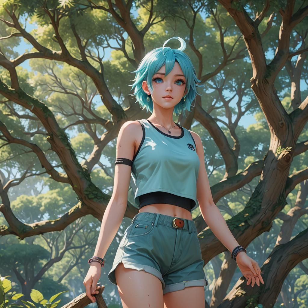 Girl with Rainbow Hair in Anime Art Style