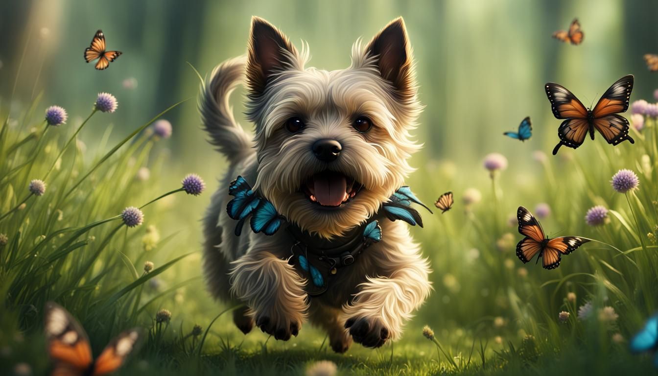 Cheerful Cairn Terrier in Grassy Field