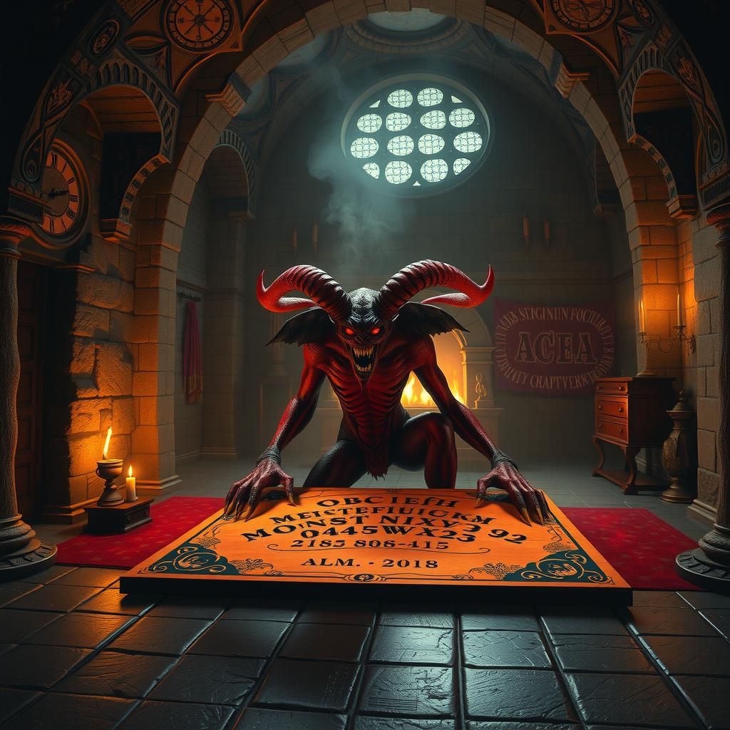 Ominous Demon Emerges in Gothic Chamber