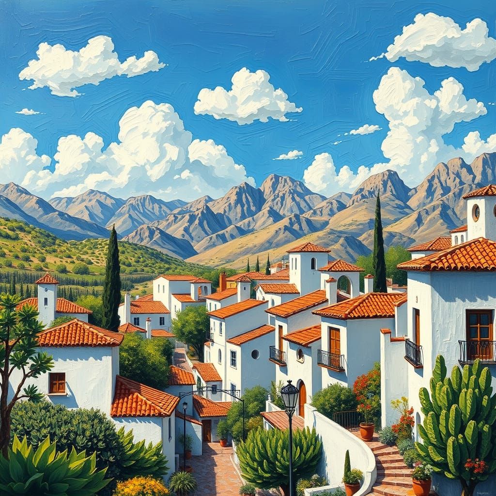 Spanish Village with Orange Groves in Neo-Impressionism Styl...