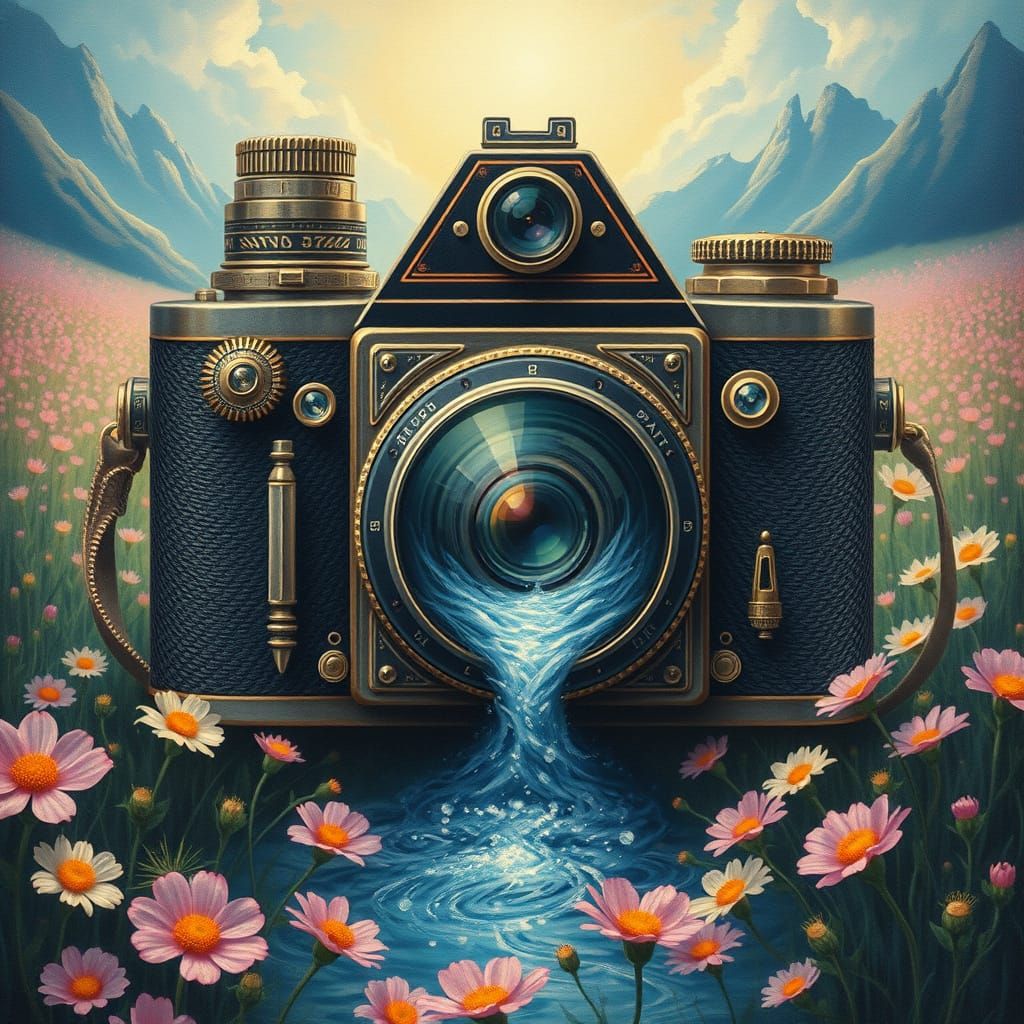 Vintage Camera Captures Surreal Dreamlike Landscape as Fairy...