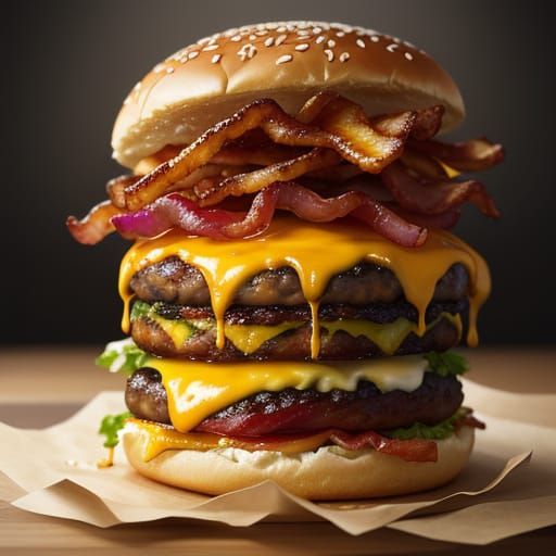 Hyper-Realistic Cheeseburger in Oil Painting Style