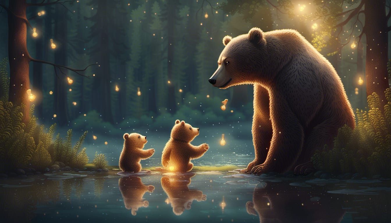 Bears Playing by a Lake: Cinematic and Magical