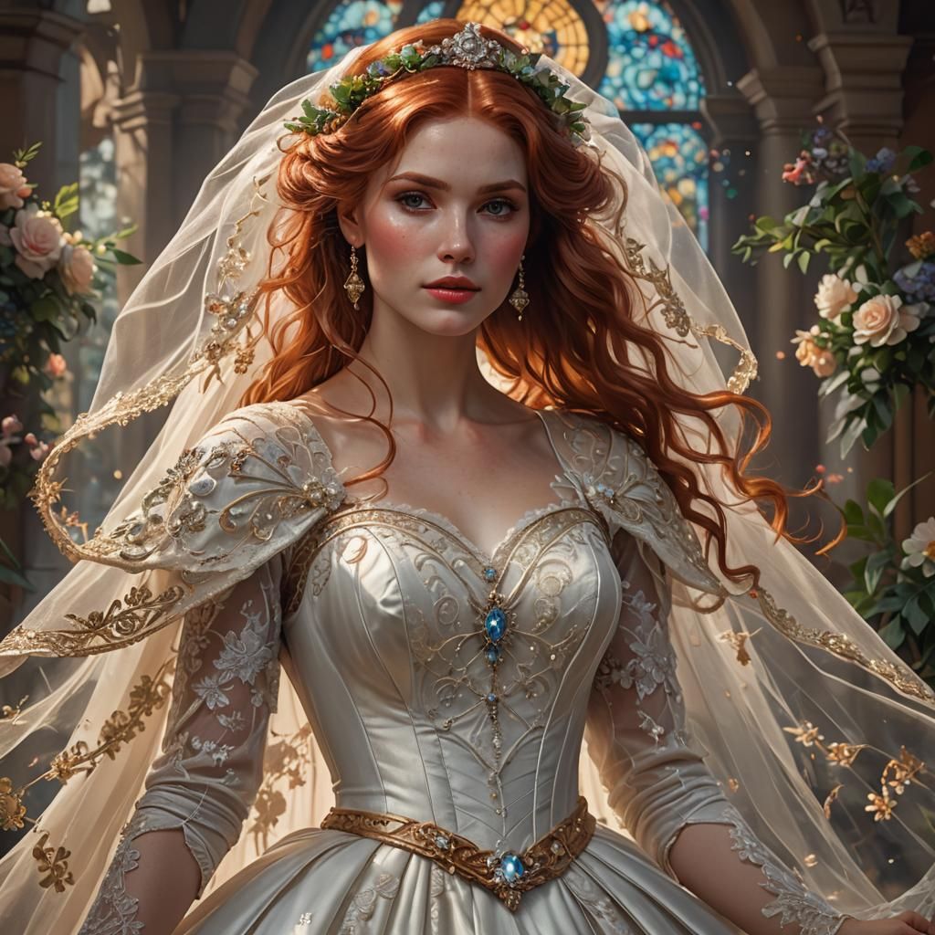Redhead Bride Portrait in Digital Art Style