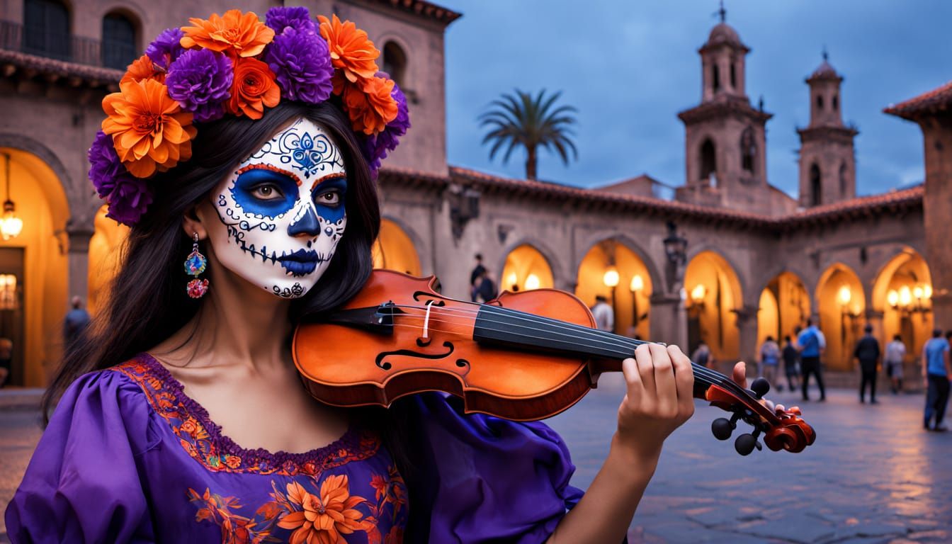 Catrina in Historic Plaza Plays Violin