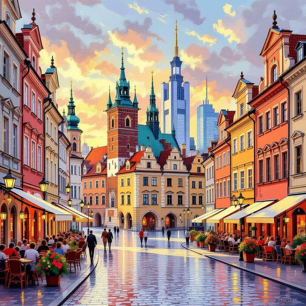 Warsaw's Old Town Square Meets Modern Skyline