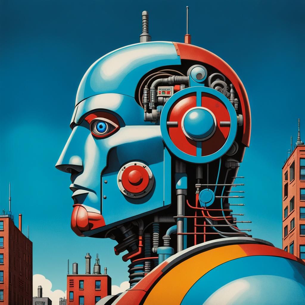 Cyborg with Visible Robotics in 1940s Style