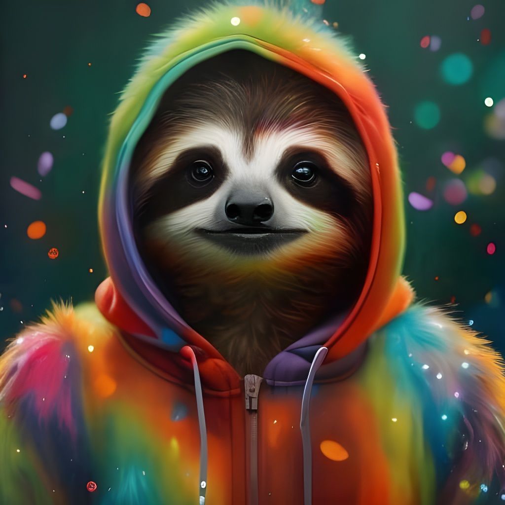 Adorable Rainbow Sloth in Detailed Fur