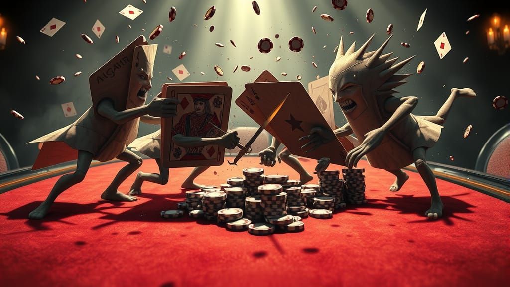 Anthropomorphic Playing Cards Battle on Poker Table