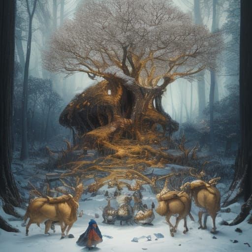 Snow White in Surrealist Forest Inspired by Dali
