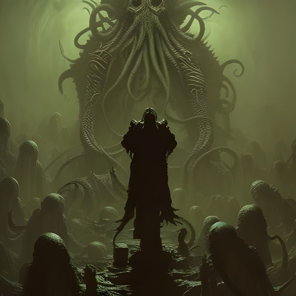 Cthulhu Cult Summons Eldritch God: Horror Illustration
