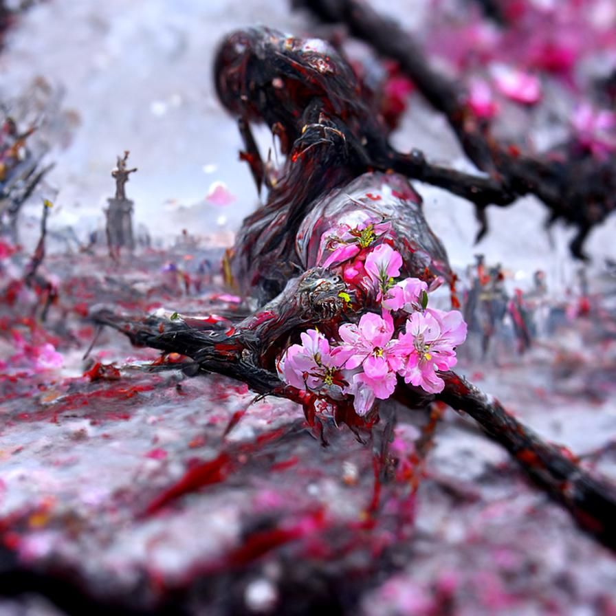 Detailed Cherry Blossom Scene in Hyperrealism