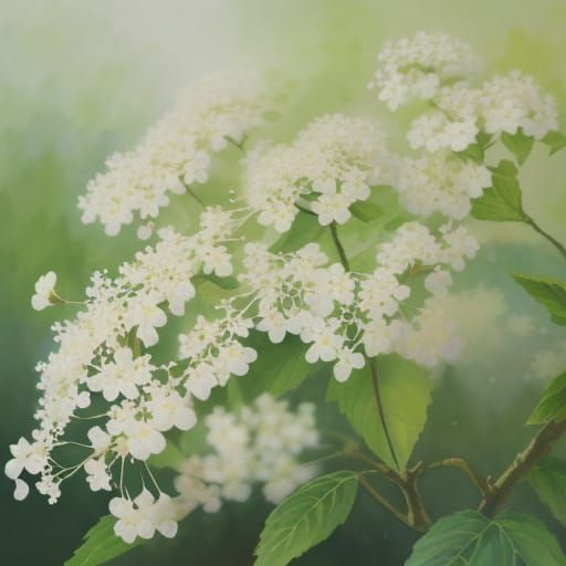 Elderflower Sprig in Watercolor Style