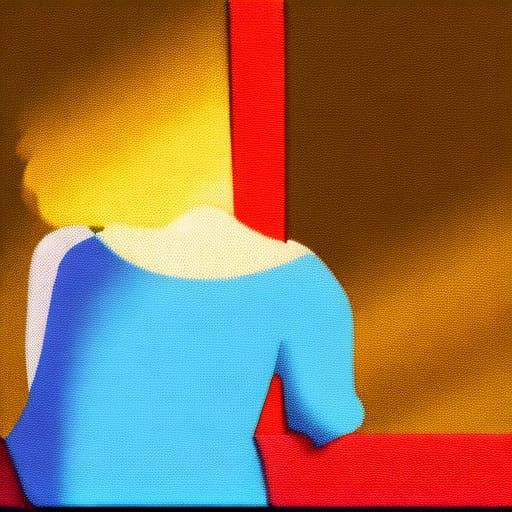 view from behind, Anime girl, white hair, sitting on balcony railing looking at neo tokyo, neo-impressionism expressioni...