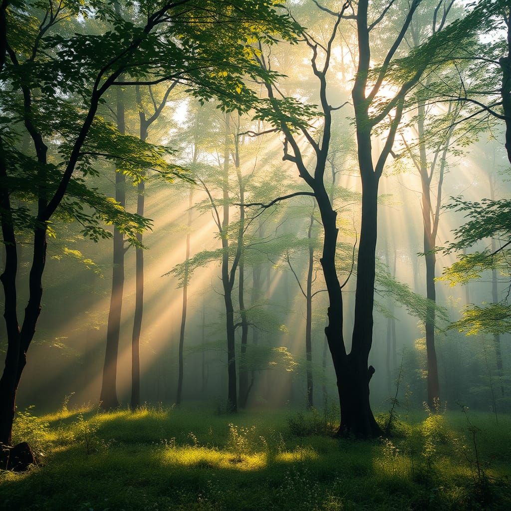 Misty Forest Landscape in Impressionist Style