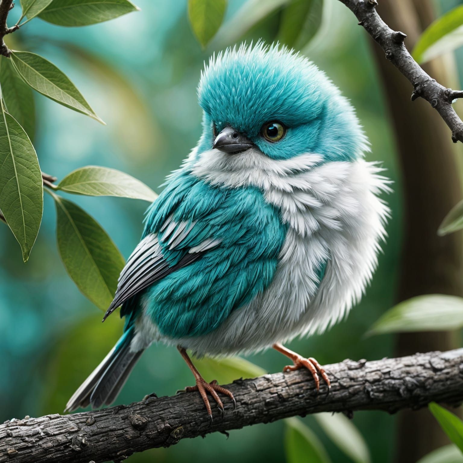 Iridescent Metallic Bird in Fantasy Garden