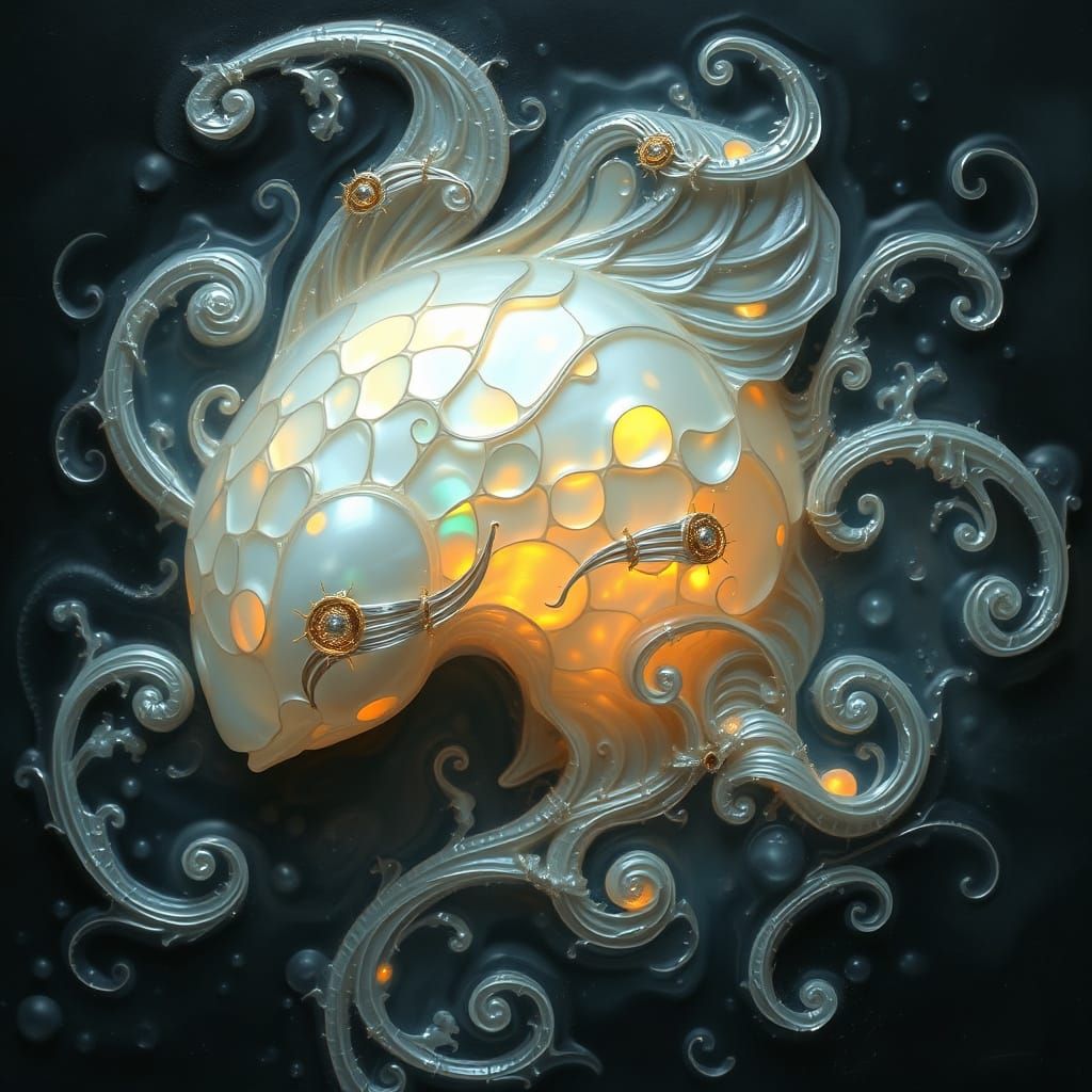 Ethereal Nacreous Being in Art Nouveau Symbolism