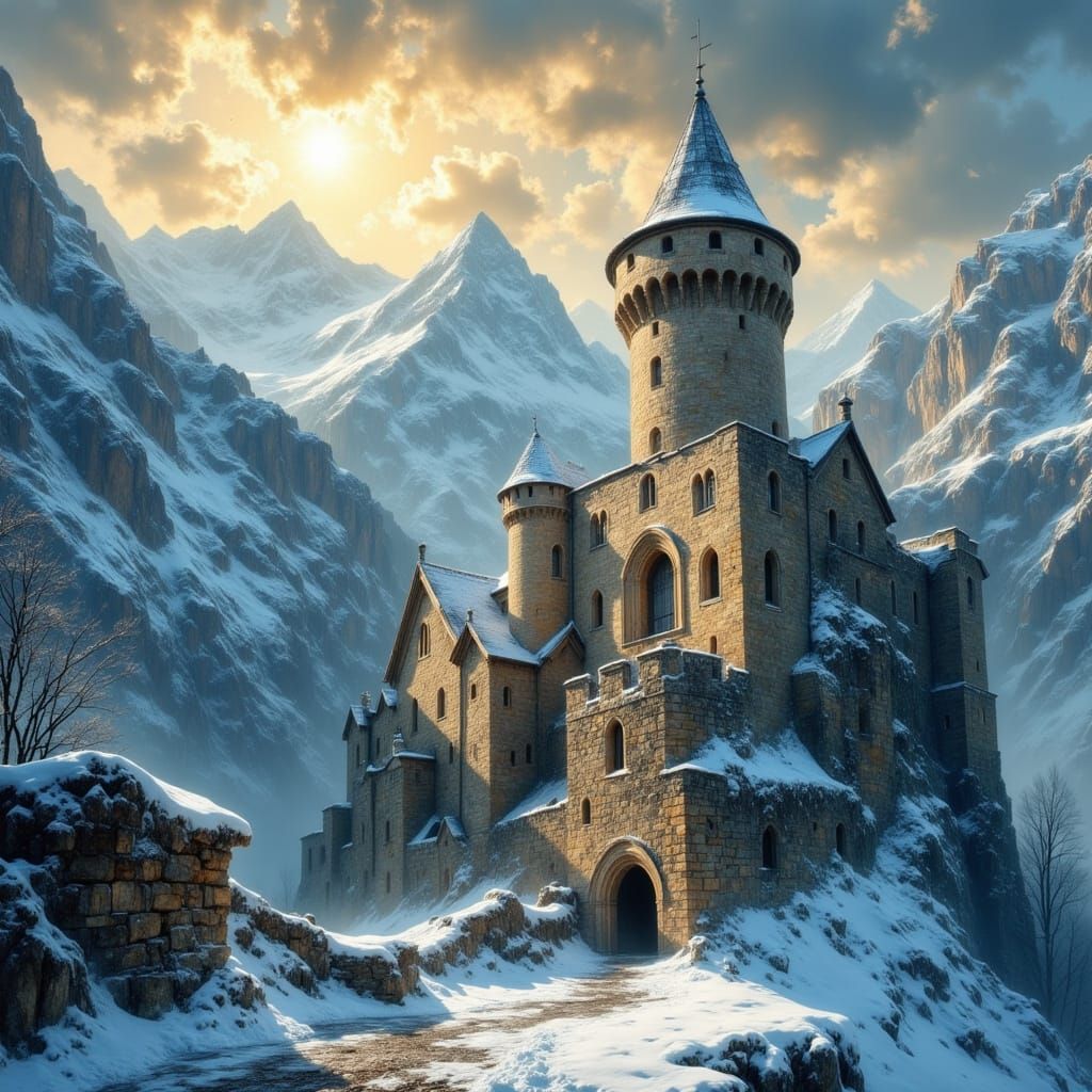 Ancient Fortress in Majestic Mountains