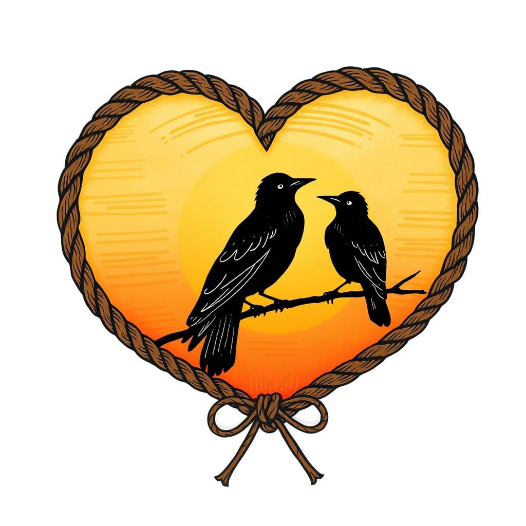 Whimsical Heart Framed with Rustic Rope and Bow Tie, Against...