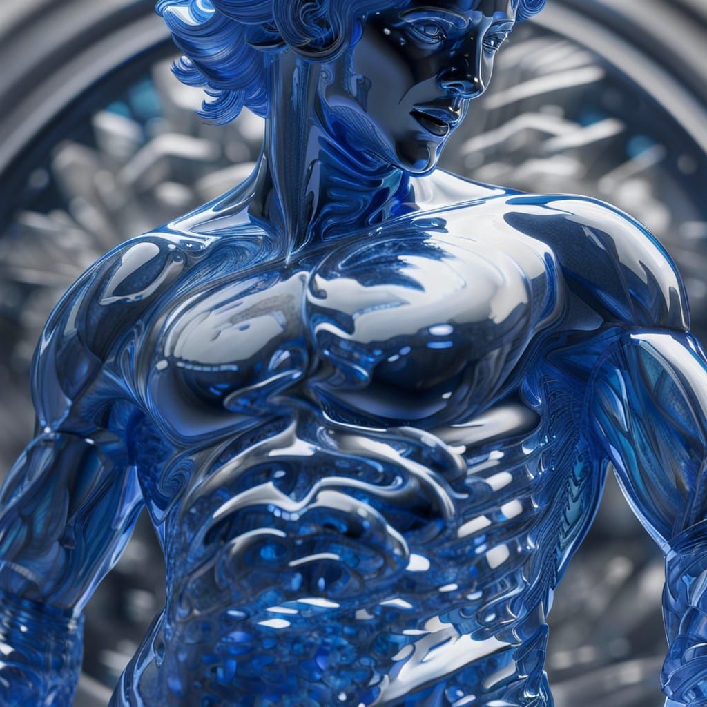 Elaborate Sapphire Blue Glass Carving in 8k