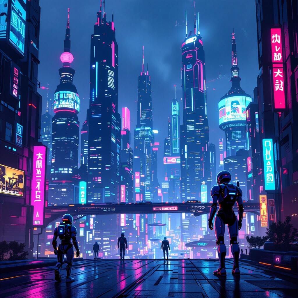 Futuristic Cyberpunk Cityscape with Neon Lights