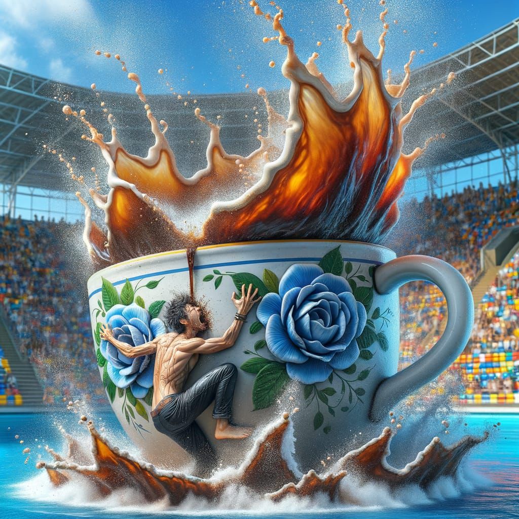 Hyperrealistic Coffee Overconsumption Survival Art