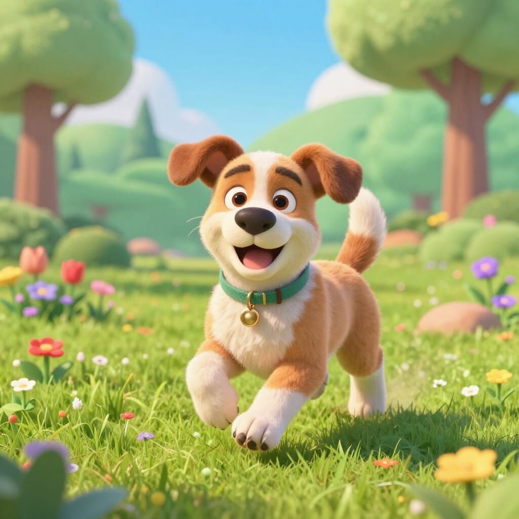 Joyful Australian Shepherd Puppy Running in Sunny Park