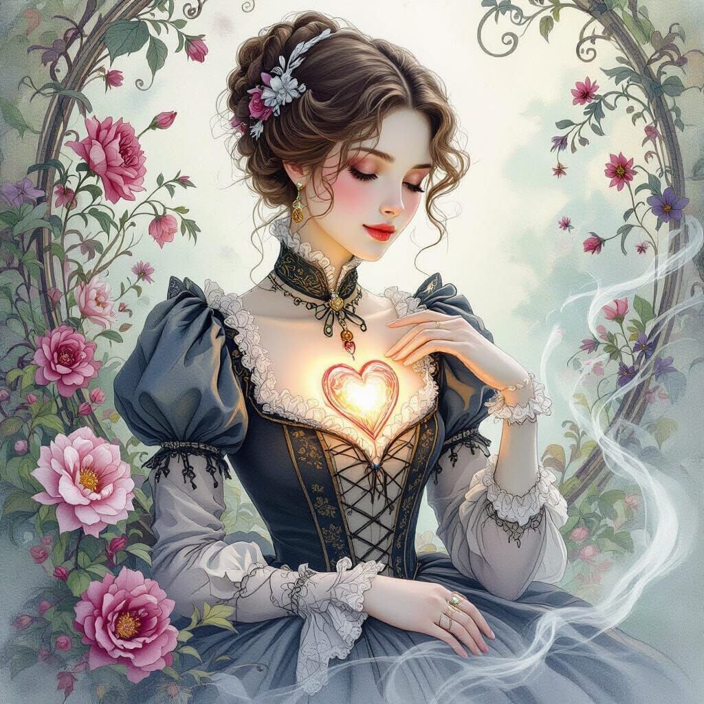 Victorian Woman with Glass Heart, Fantasy Illustration