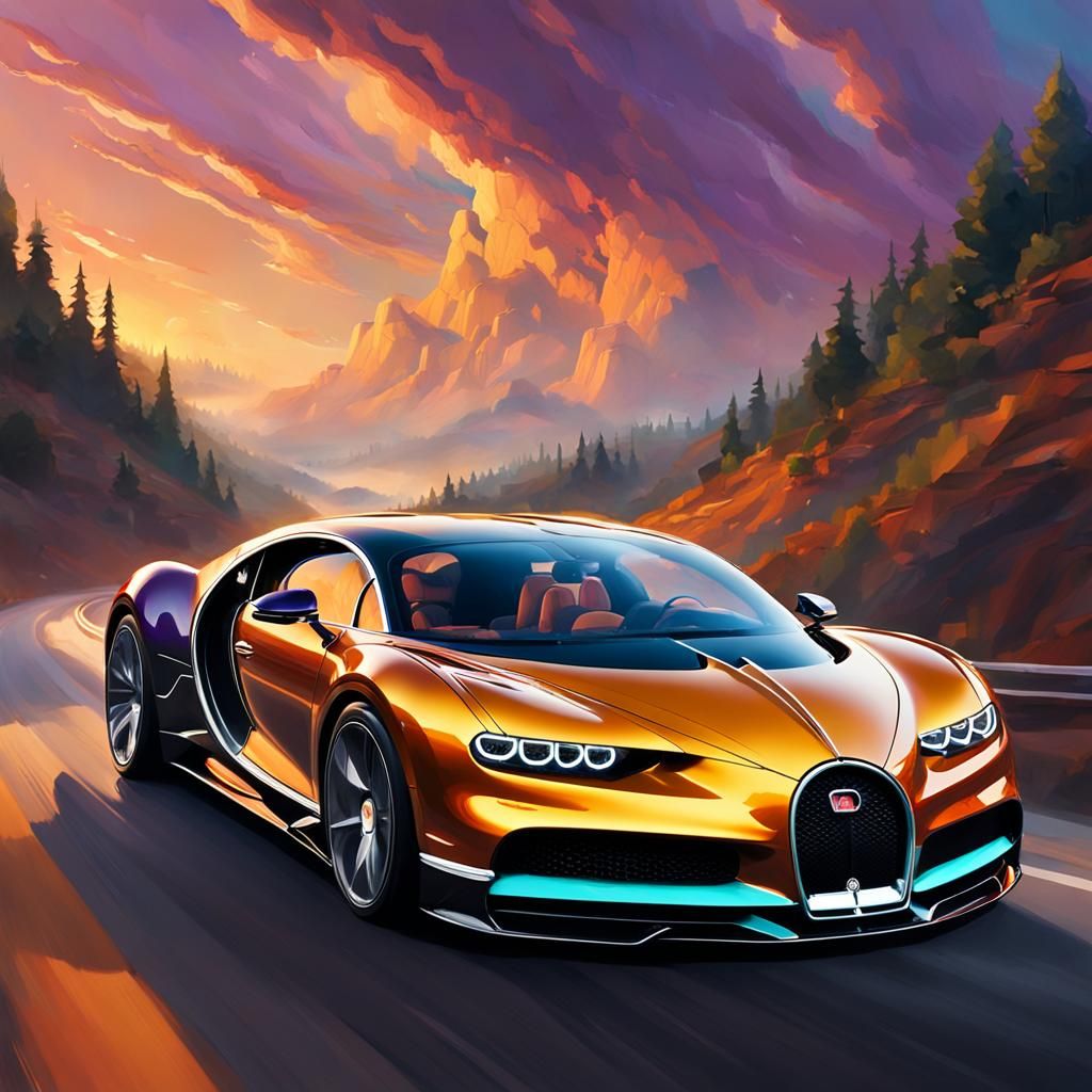 Black Bugatti Chiron Among Clouds: Hyper-Realistic Digital A...