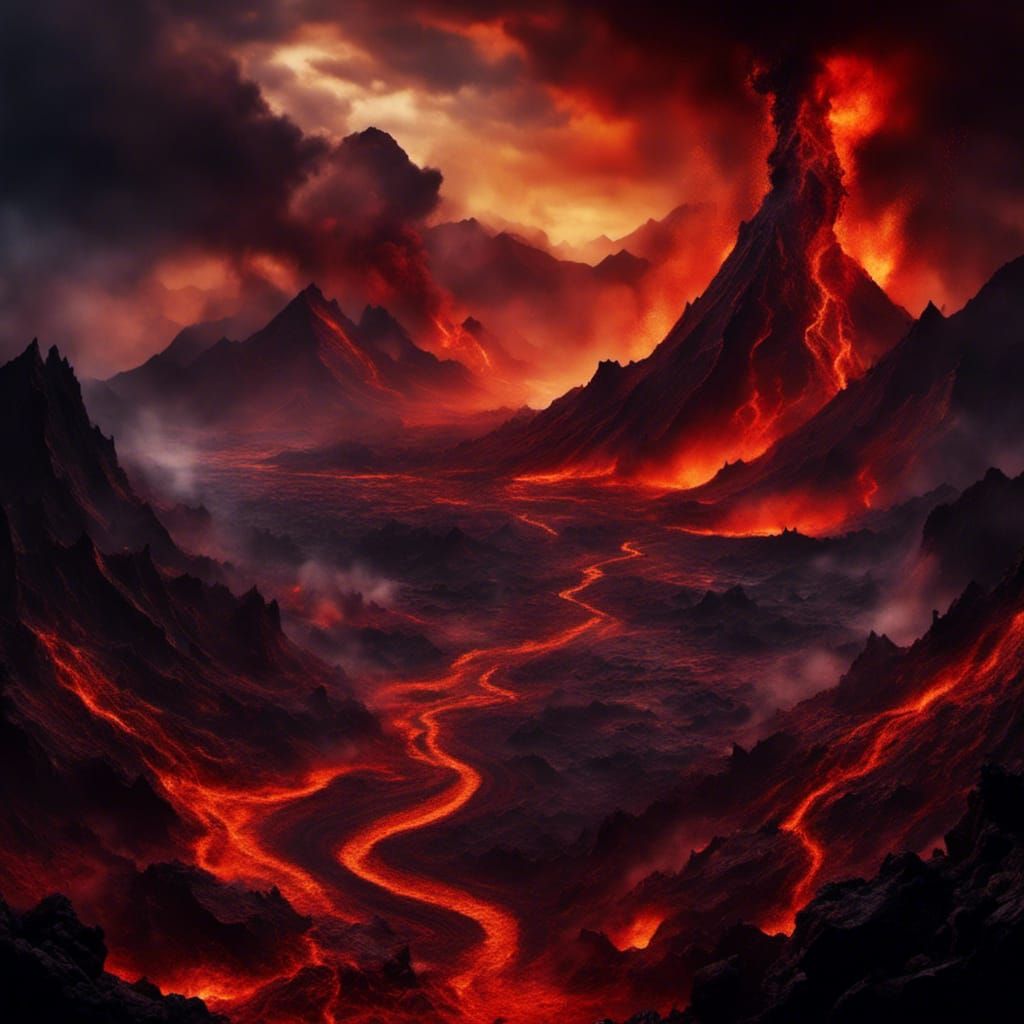 Epic Volcanic Landscape in Digital Matte Painting Style