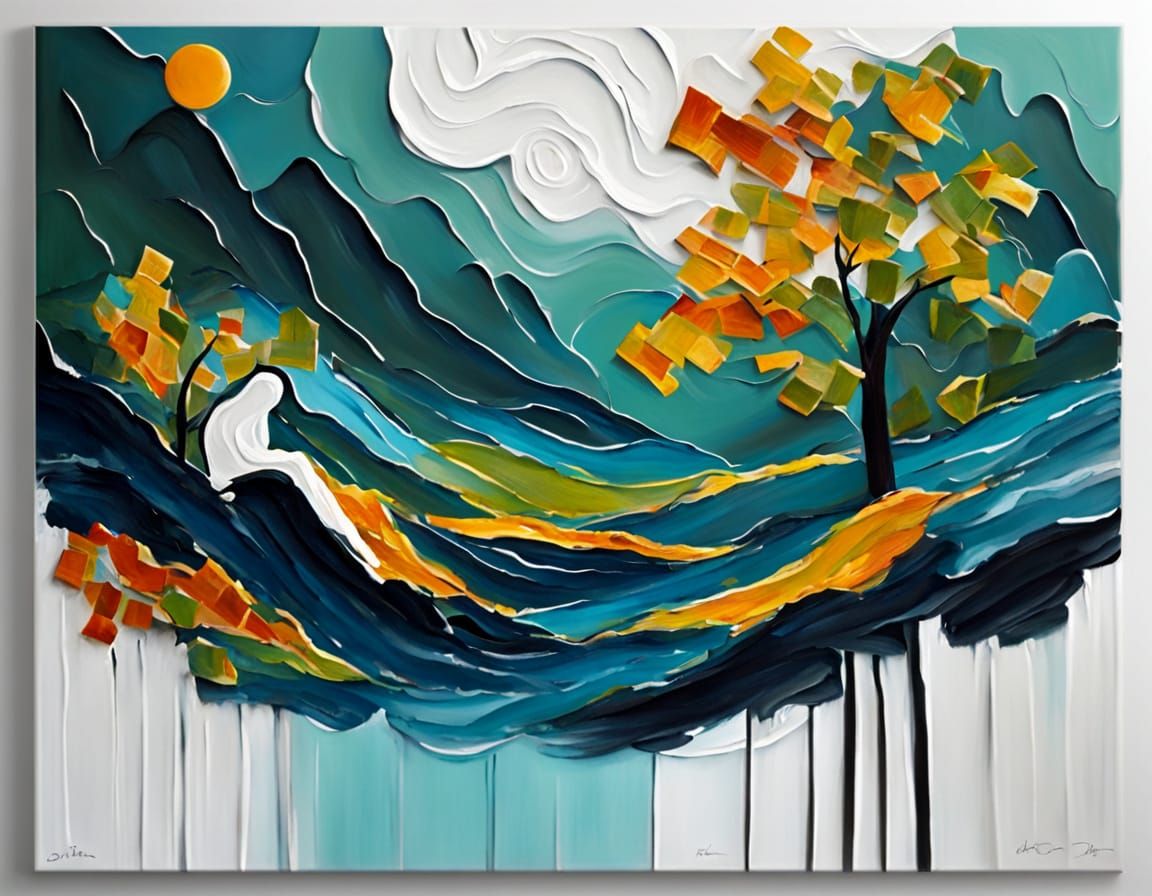 Abstract Impasto Bodyscape: Female Figure in Landscape