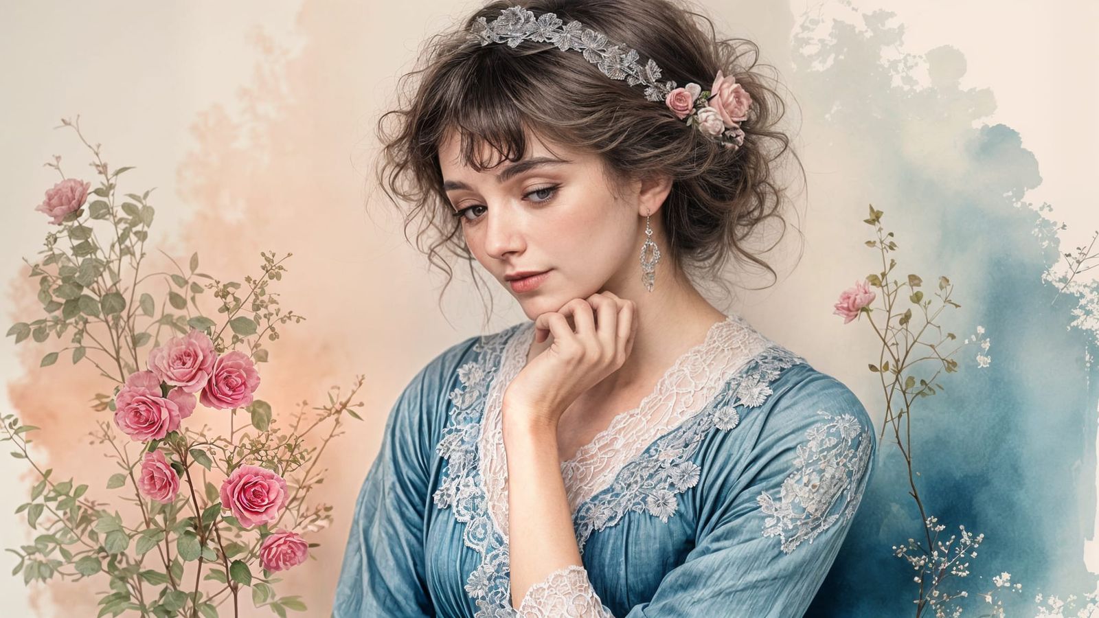 Portrait of a Beautiful Woman in Royal Blue