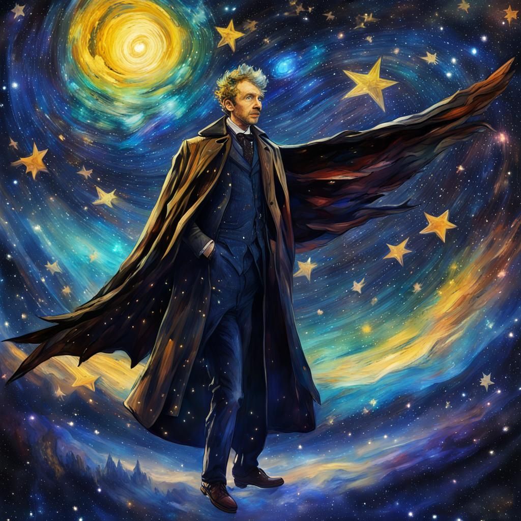 TARDIS in Flight: Cyberpunk Meets Van Gogh