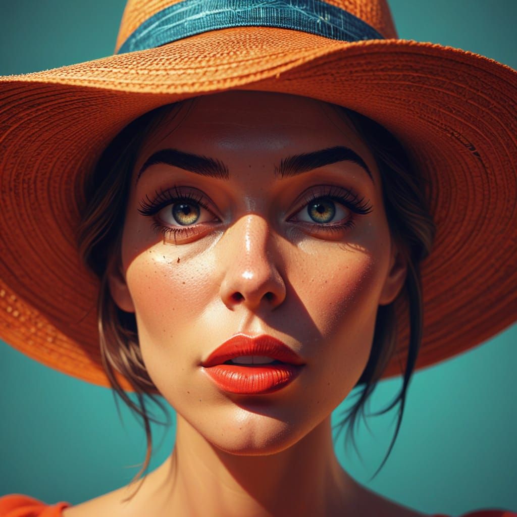 Vibrant Cartoon Portrait with Oversized Hat