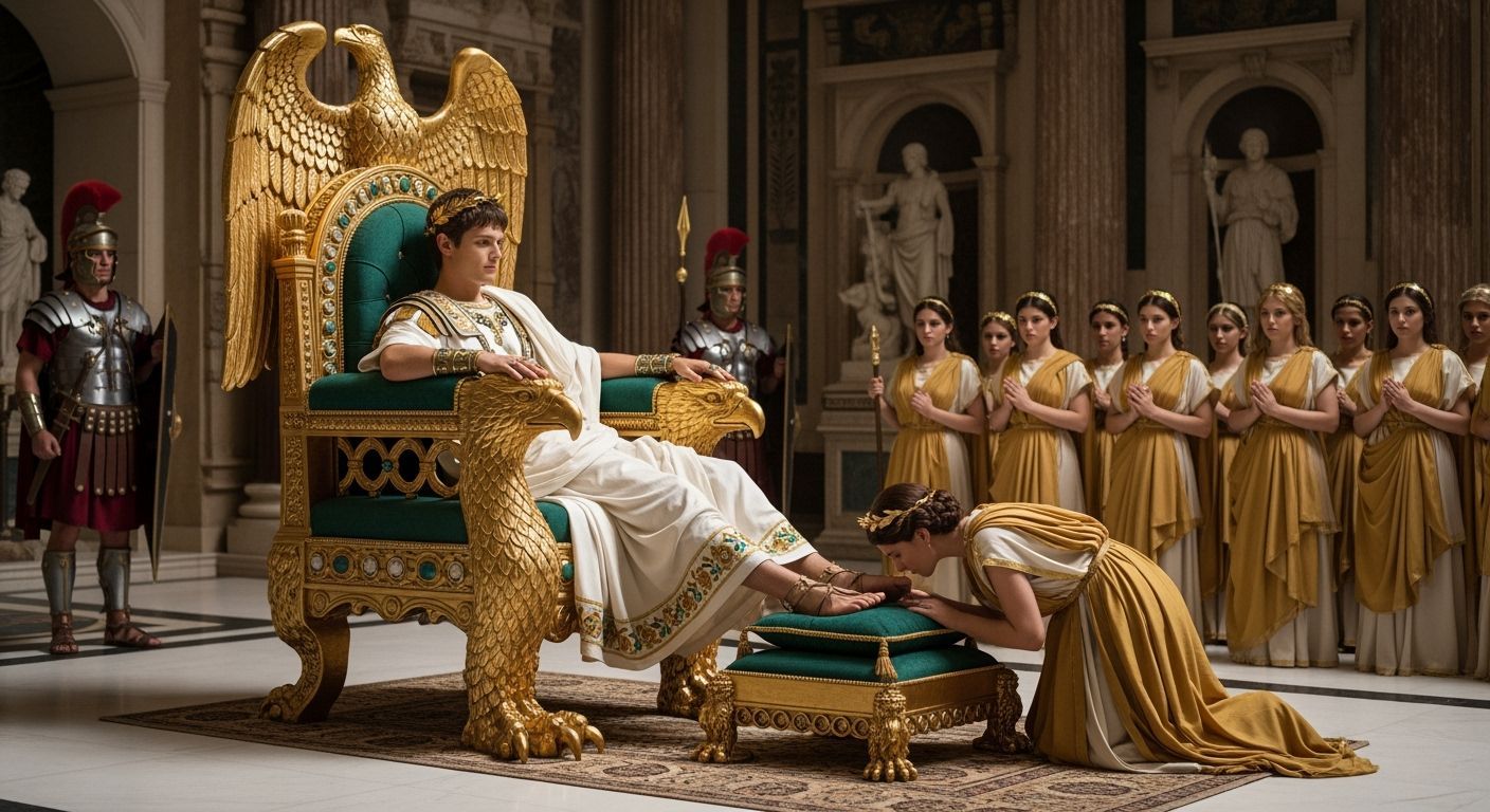Emperor Nero on Emerald and Gold Throne